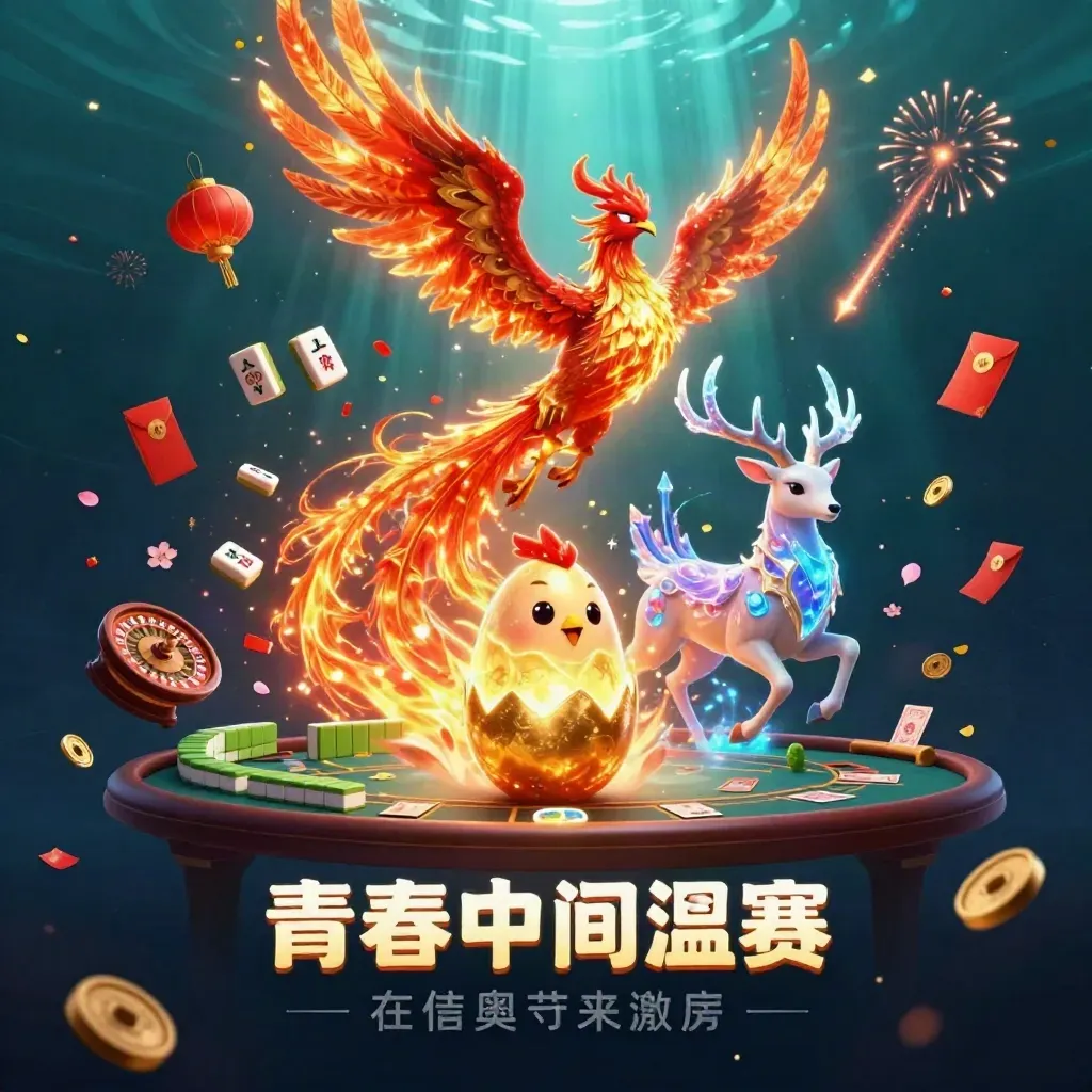 Phoenix, hatching chick, and crystalline stag amid casino symbols and glowing underwater light.